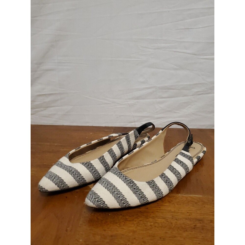 SPLENDID Sarum Slingback Striped B & W Pointed-Toe Ballet Shoes Flats Size 8.5M
